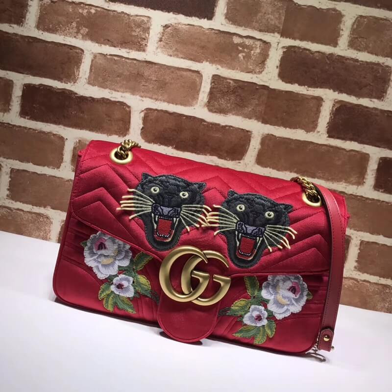 Gucci Anniversary GG Marmont Small Panther Velvet Shoulder Bag 443496 Easybags274771